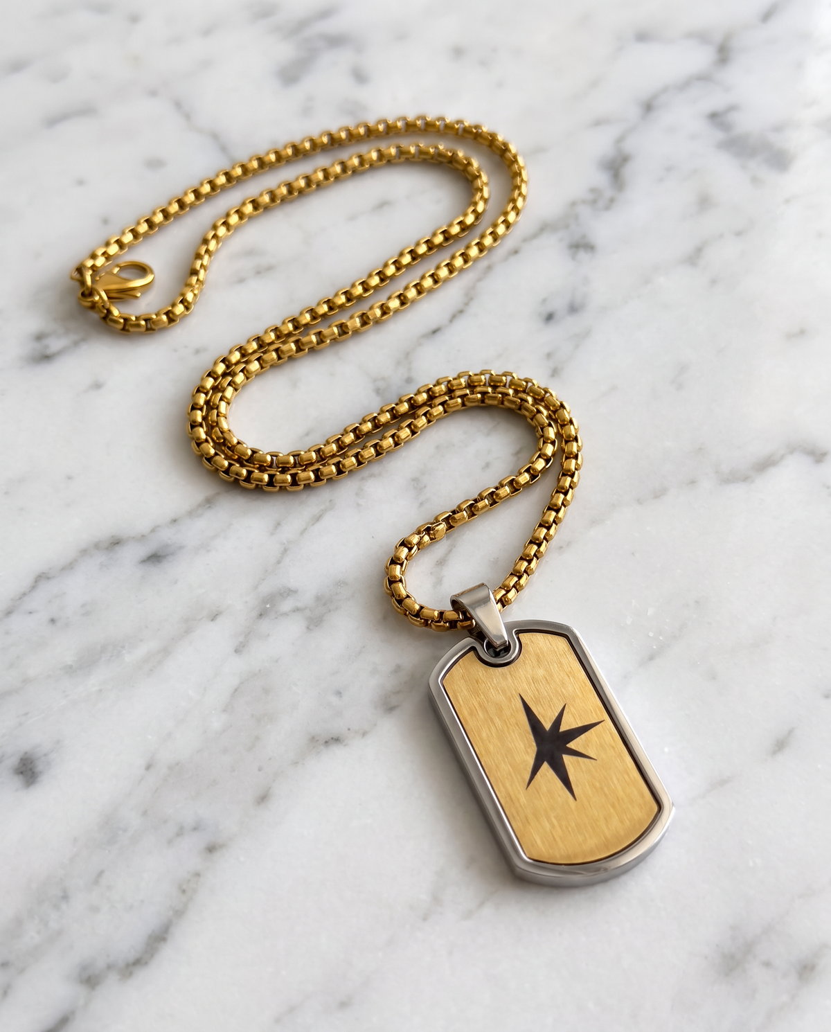 TRUE NORTH two-tone engraved pendant necklace from the RAËLIV men's jewelry edit