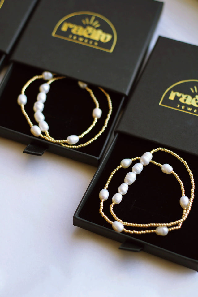 SEPHORA BEADED PEARL BRACELETS (SET OF 2) (WATERPROOF & 18K GOLD PLATED)