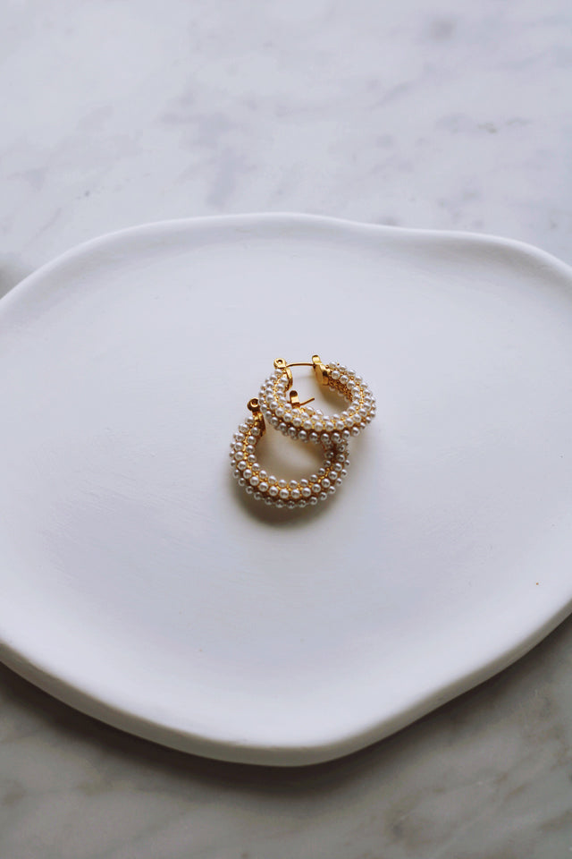 CAPRI PEARL HOOPS (WATERPROOF & 18K GOLD PLATED)