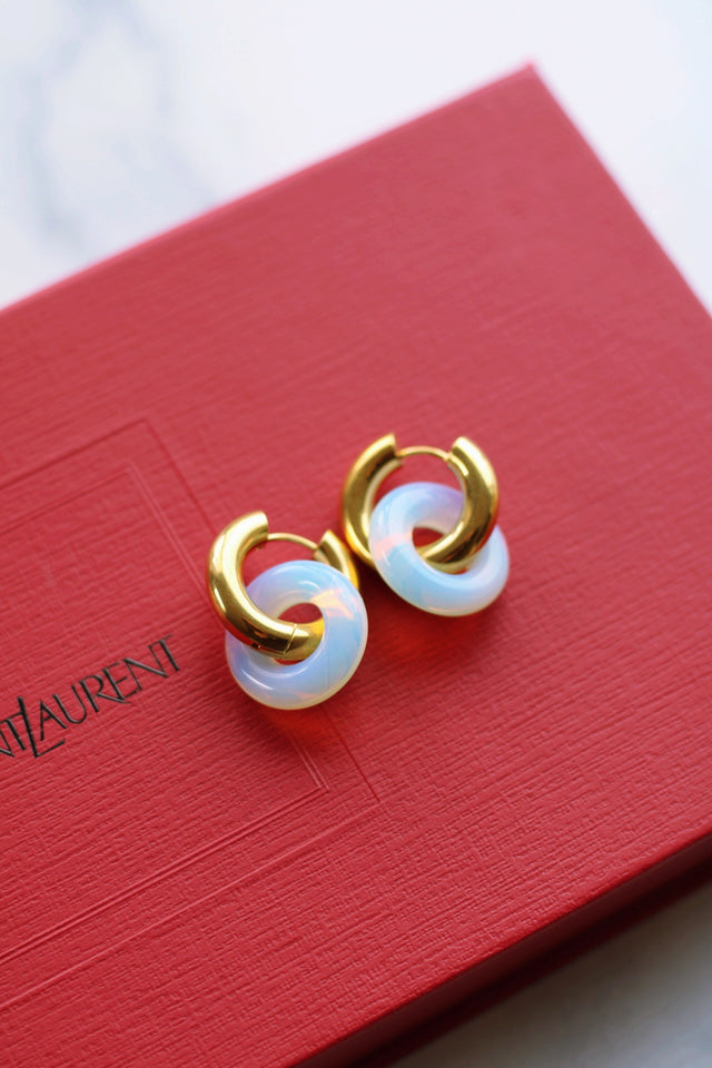GLAZED DOUBLE HOOP EARRINGS (WATERPROOF & 18K GOLD PLATED)