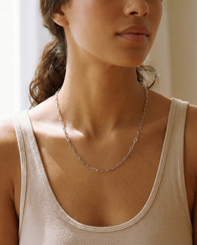 PAPERCLIP NECKLACE IN WHITE GOLD (WATERPROOF & 18K WHITE GOLD PLATED)