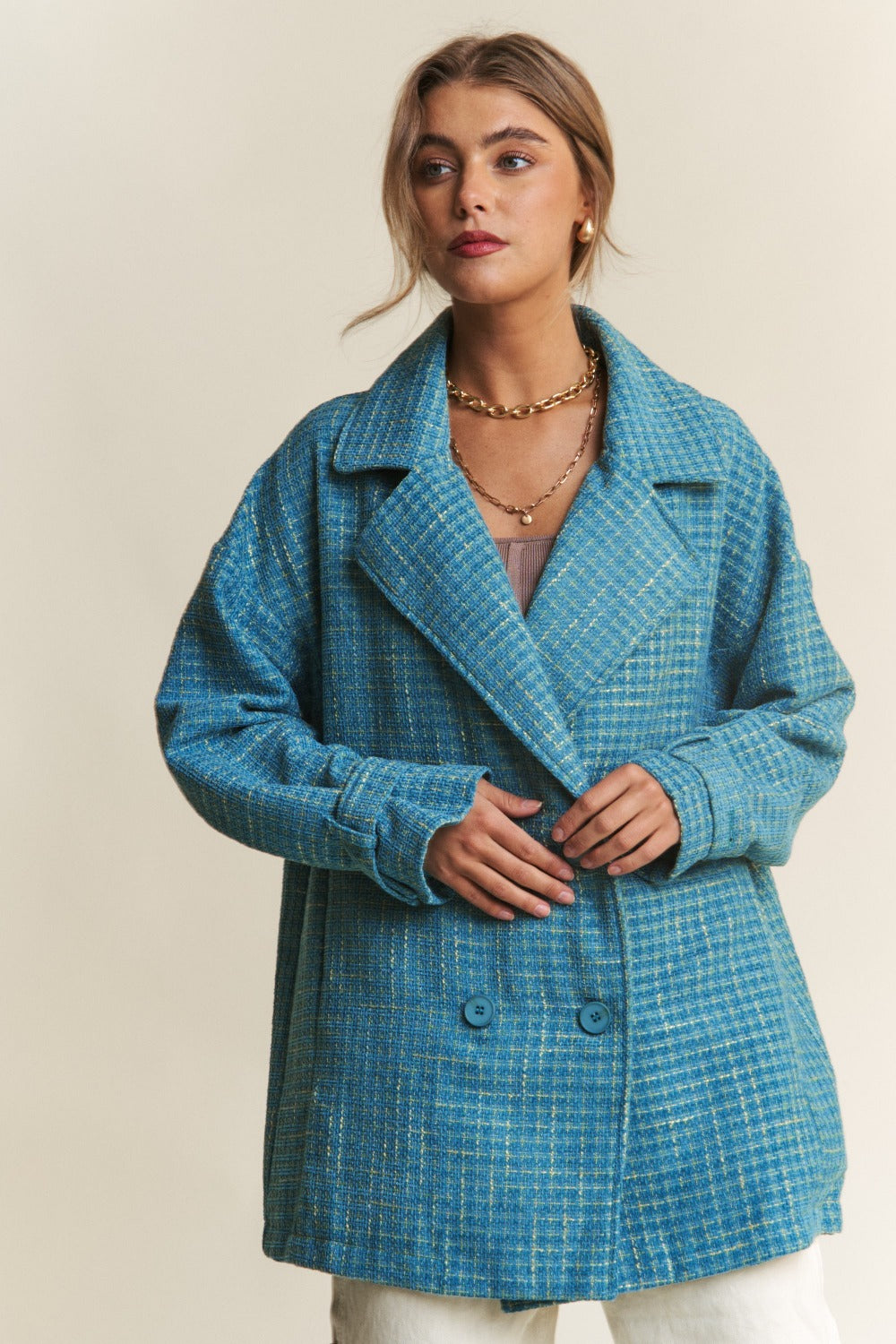 J.NNA Tweed Double-Breasted Long Sleeve Coat – RAËLIV Boutique